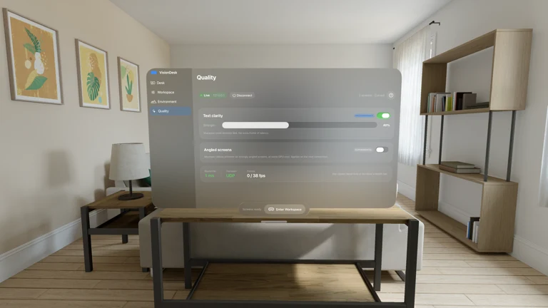 The VisionDesk Quality page with text clarity and angled-screen controls